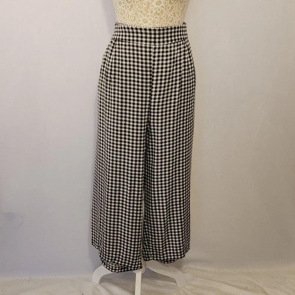 Torrid 4X Black White Gingham Print Wide Leg Elastic Back Pockets Cropped Pants